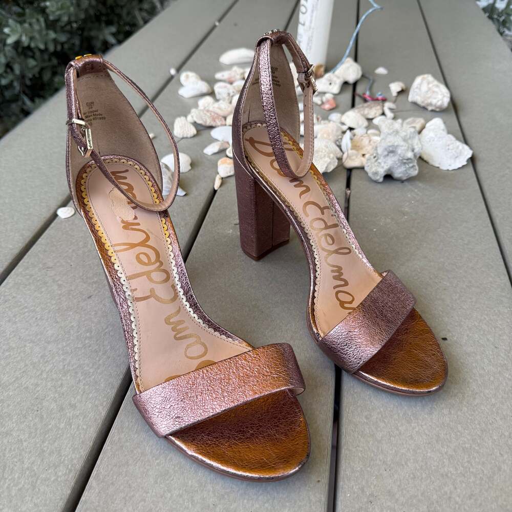 Sam Edelman Yaro Pink Metallic Leather Block Heel Sandals size 9